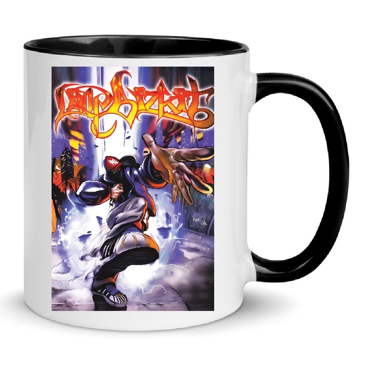 Cana premium ceramica Limp Bizkit 330ml Nr. 2 – Alb Negru, Finisaj Lucios, Se poate spala in masina de spalat vase, Imprimare prin sublimare de inalta calitate, Cadou pentru fanii Nu Metal