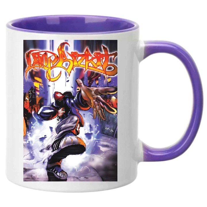 Cana ceramica premium Limp Bizkit 330ml Nr. 2 – Alb Violet, Finisaj Lucios, Sigura pentru Masina de Spalat Vase, Imprimare prin Sublimare de Inalta Calitate, Cadou pentru Fanii Nu Metal