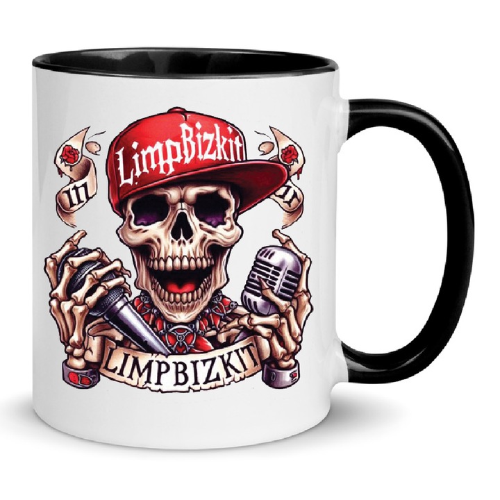Cana ceramica premium Limp Bizkit 330ml Nr.5 – Alb Negru, Finisaj Lucios, Sigura pentru Masina de Spalat Vase, Imprimare prin Sublimatie de Inalta Calitate, Cadou pentru Fanii Nu Metal