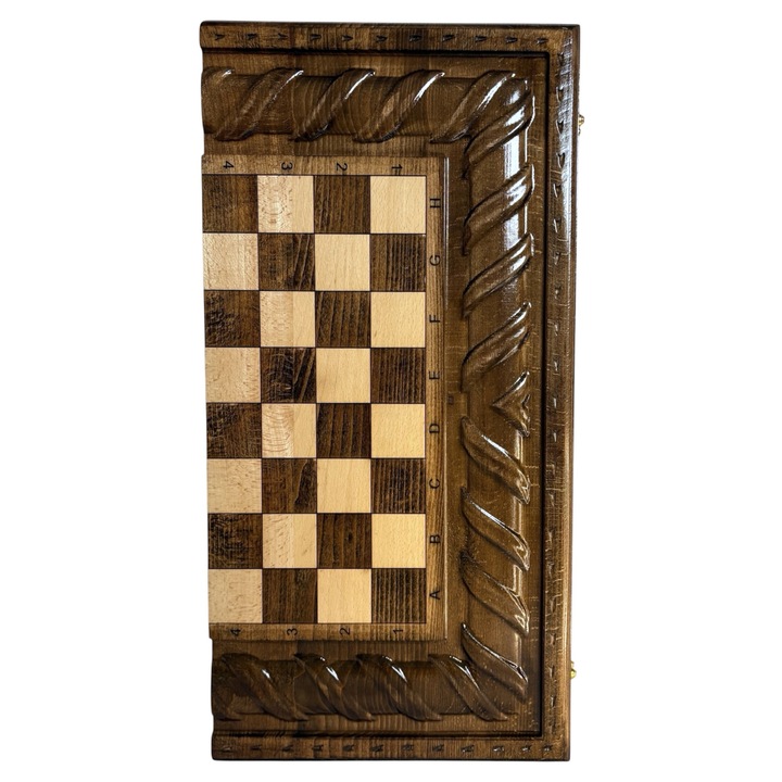 Set de sah si table gravat din lemn masiv, 60x30x6 cm, Royal 10013