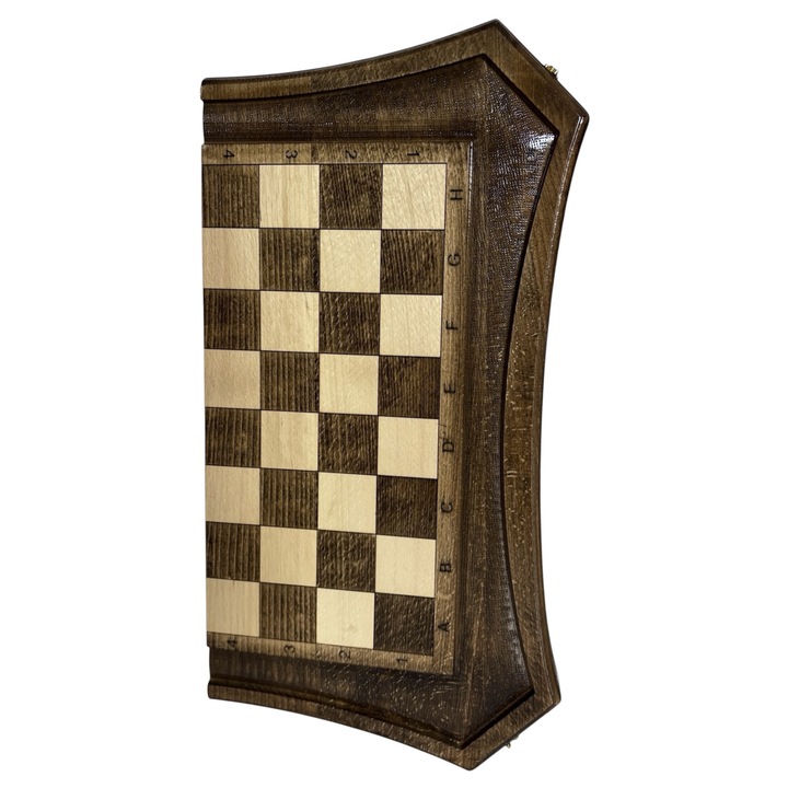 Set de sah si table gravat manual din lemn masiv, 60x30x6 cm, maro, Ares 10014