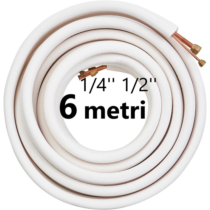 Kit Teava Cupru 6 metri 1/4'', 1/2'' pentru instalare Aer conditionat 18000 BTU/h, Alb