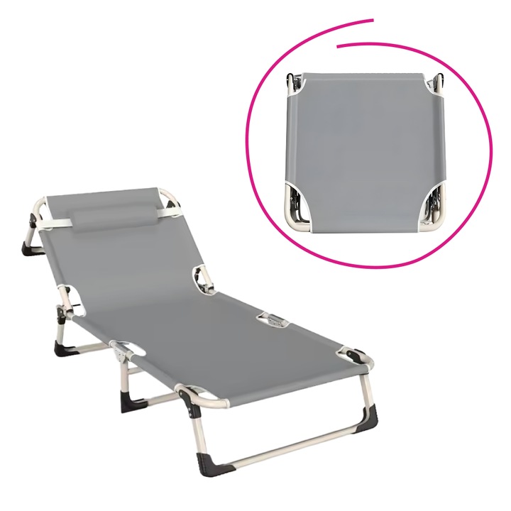 Сгъваем градински шезлонг сиво-бежов Bovry 71x190x71 см