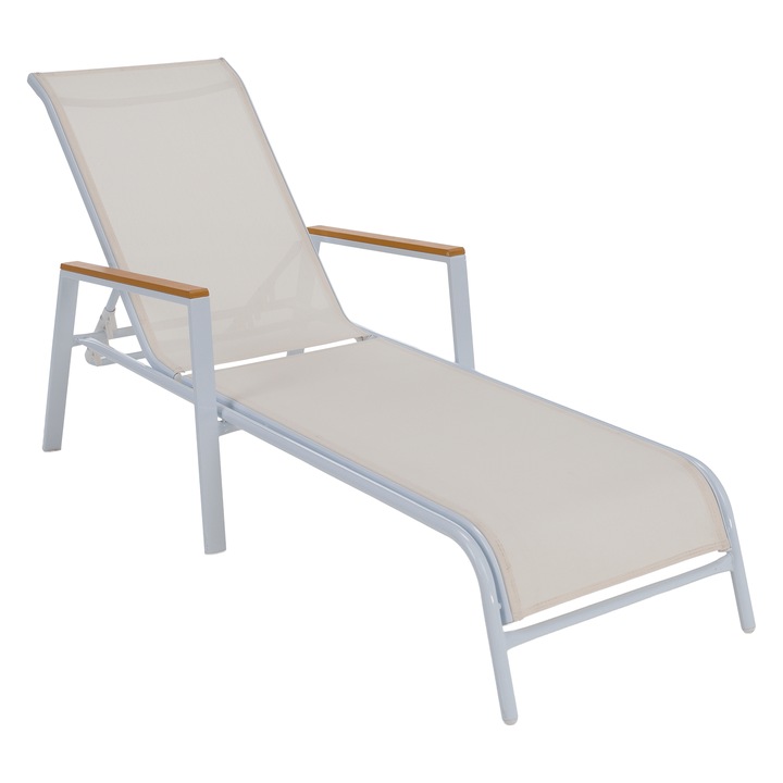 Шезлонг градински бял кафяв Bonto 64x161x48/100 см