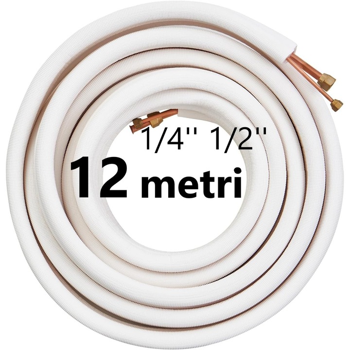 Kit Teava Cupru 12 metri 1/4'', 1/2'' pentru instalare Aer conditionat 18000 BTU/h, Alb