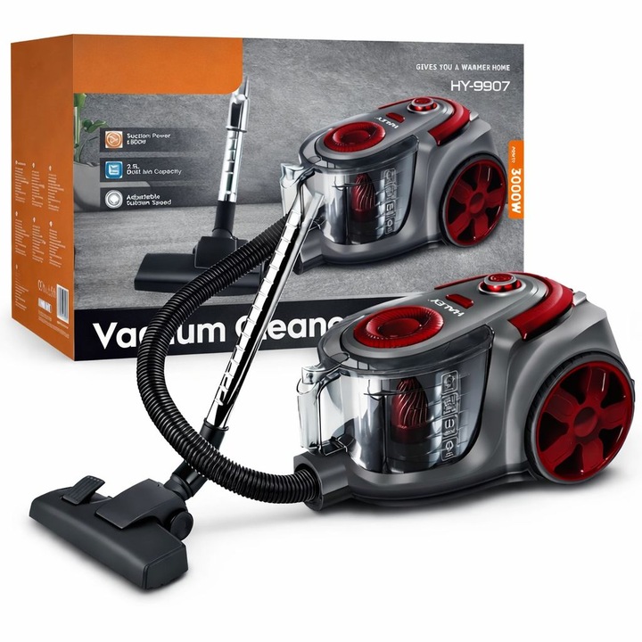 Aspirator fără sac, putere mare 1200W, colector 2.5L, filtrare ciclonica, viteză reglabilă, accesorii incluse