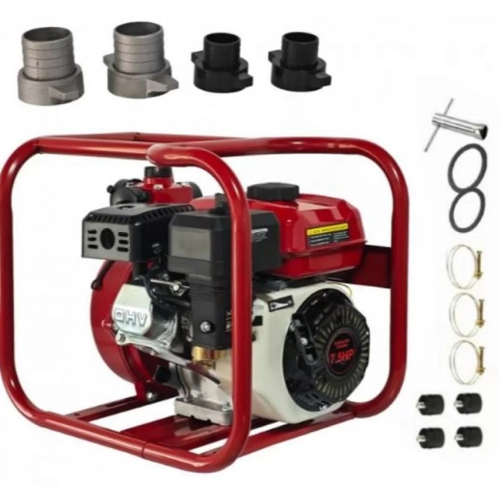 Бензинова помпа German Meister 7.5 к.с., 3 изхода (2″ + 1¼″), дълбочина на засмукване 8 м, максимален дебит 60 000 л/ч, резервоар 3.6 л