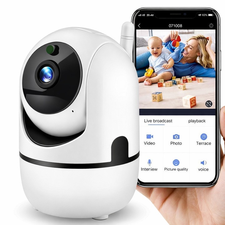 Camera de supraveghere IP WIFI, Full HD 4MPX, Night vision, Rotire automata, Rezolutie 3MPX, Senzor miscare, Onshop, Alb