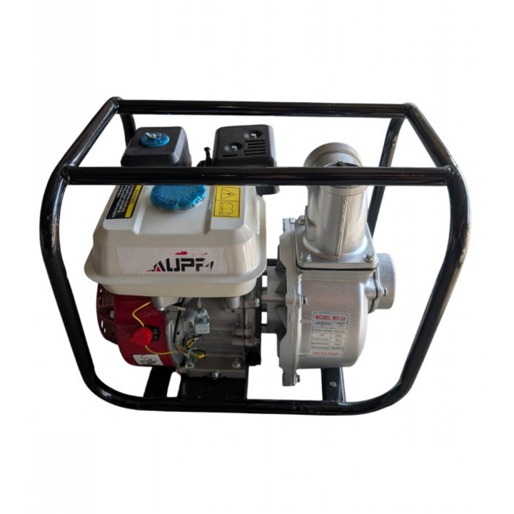 Бензинова водна помпа 3″, двигател 7.5 к.с., дебит 60 000 л/ч, височина на изпомпване 28 м, дълбочина на засмукване 7–8 м, комплект аксесоари