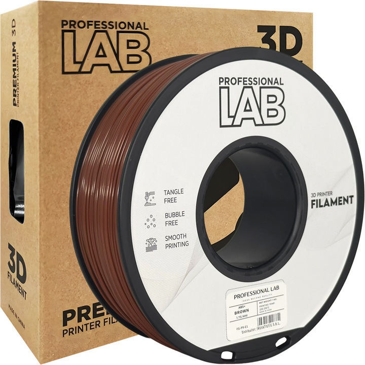 Filament 3D Professional Lab ABS+ Maro, rola 1kg, 1.75mm, Brown, pentru imprimante 3D FDM