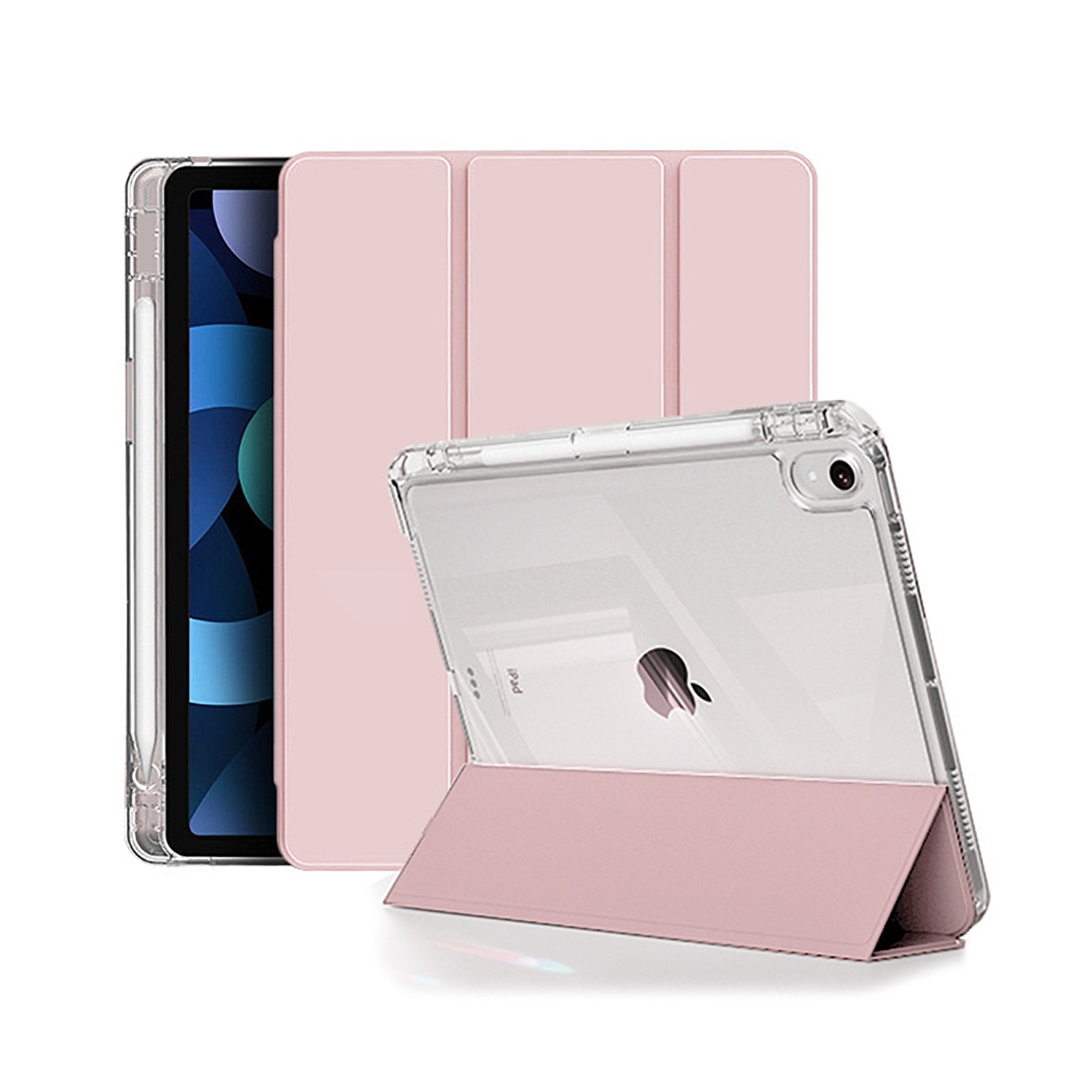 Husa iPad pentru a 10-a generatie (10,9") si a 11-a generatie A16 (11"), 2 in 1, design detasabil, spate transparent, 25x19x1,2 cm, roz