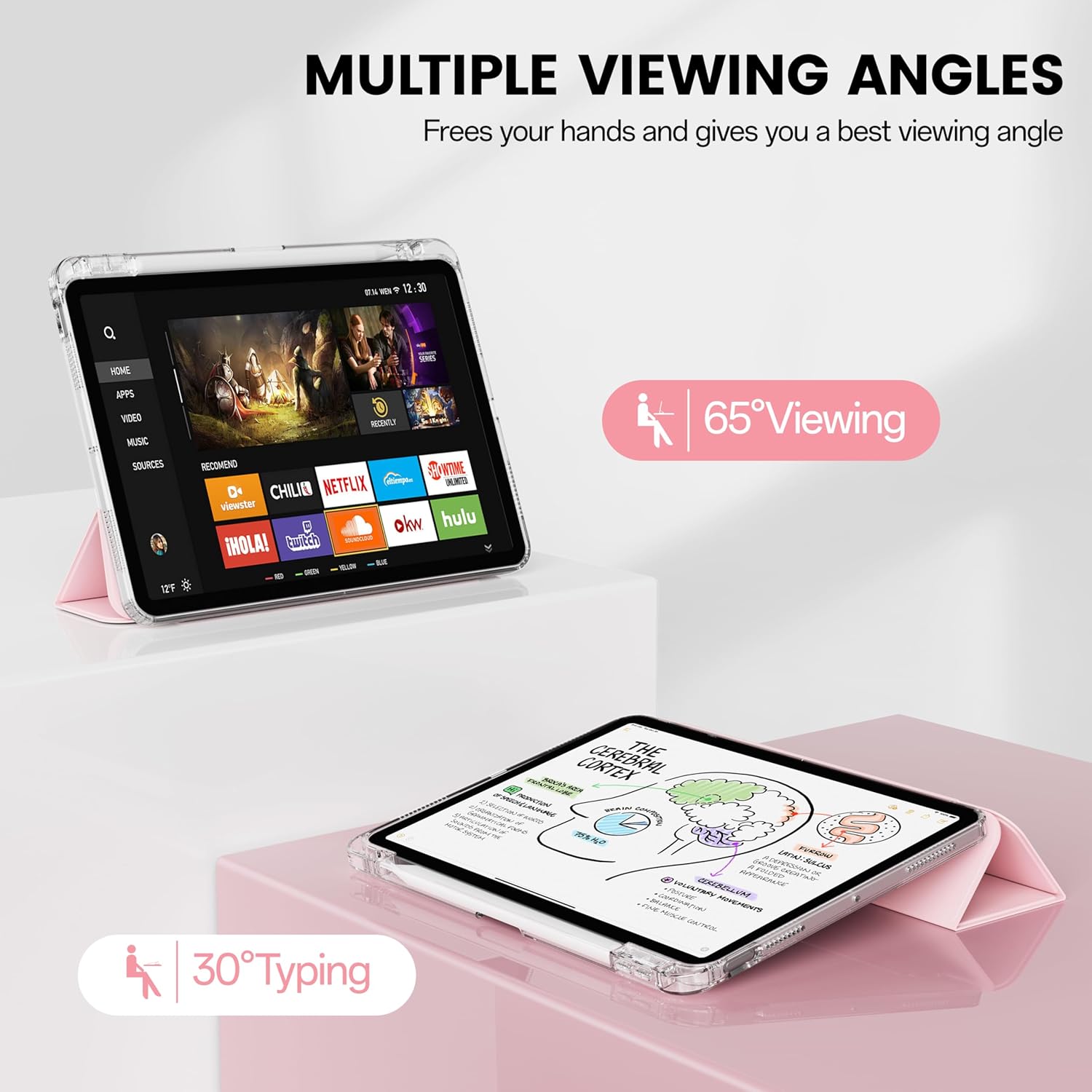 Husa iPad pentru a 10-a generatie (10,9") si a 11-a generatie A16 (11"), 2 in 1, design detasabil, spate transparent, 25x19x1,2 cm, roz