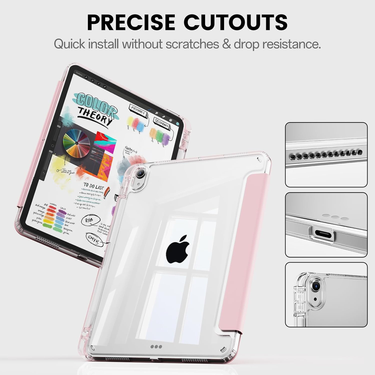 Husa iPad pentru a 10-a generatie (10,9") si a 11-a generatie A16 (11"), 2 in 1, design detasabil, spate transparent, 25x19x1,2 cm, roz