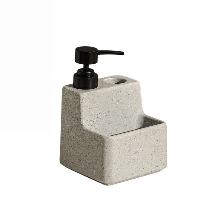 Dozator de sapun, 620 ml, design cu pompa, constructie din ceramica, durabil, stil contemporan, 11 x 11 x 6, 8 cm, gri