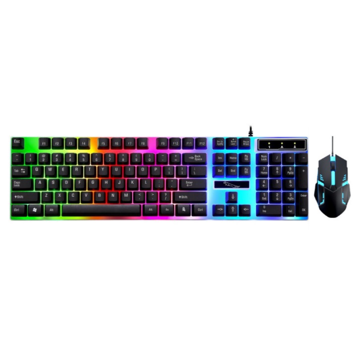 Vezetékes egér és billentyűzet készlet, Reimungkot®, LED világítás, gaming, számítógép, laptop, fekete