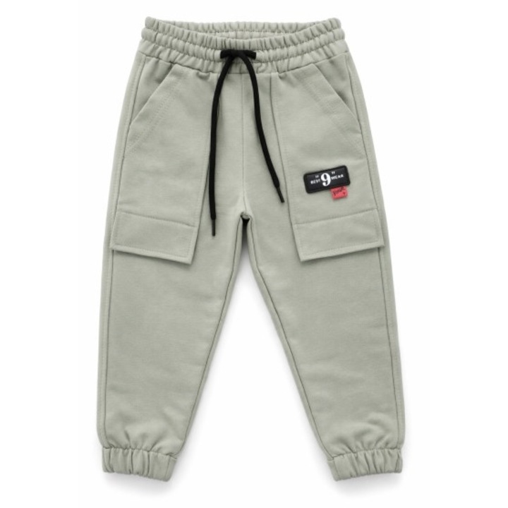 Детски панталон от памук с връзки и джобове, Каки