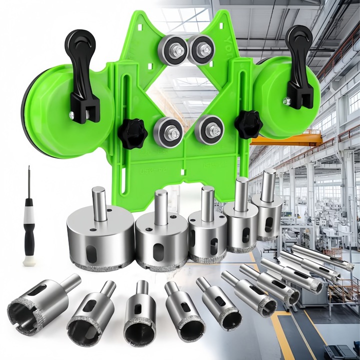 Set de 17 burghie inelare cu diamant, Excitat®, 4-83 mm – Alezaj lat pentru evacuarea prafului, coada universala, otel argintiu inchis, ideal pentru gresie, faianta, marmura si otel carbon