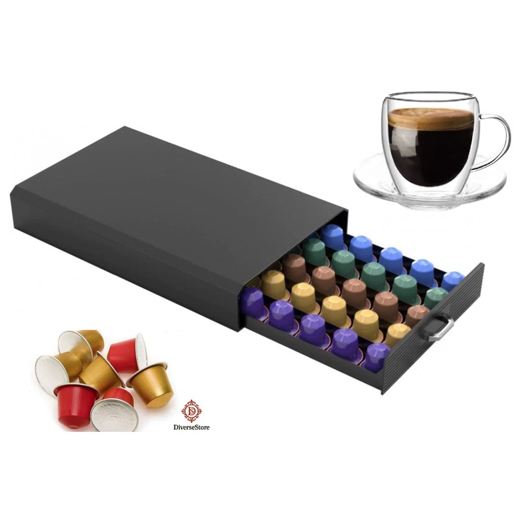 Поддръжка на органайзер за кафе капсули, тип чекмедже, 50 капсули, 40x24x6 см