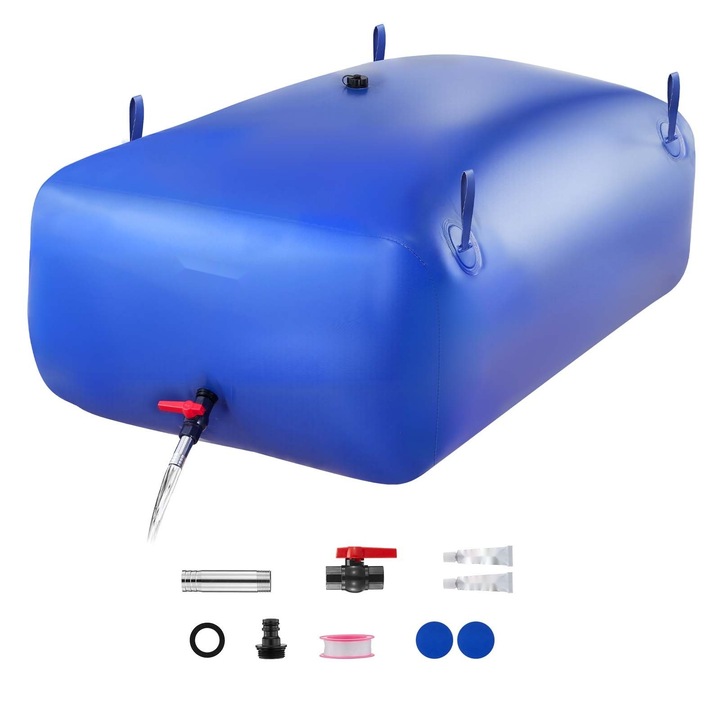 Rezervor de apa pliabil, Sac de apa portabil 540 L, PVC 1000D Rezistent la Uzura, Etans si Fara Scurgeri, Pentru Camping si Irigare in Gradina, Pentru Rulota si Urgente, Albastru