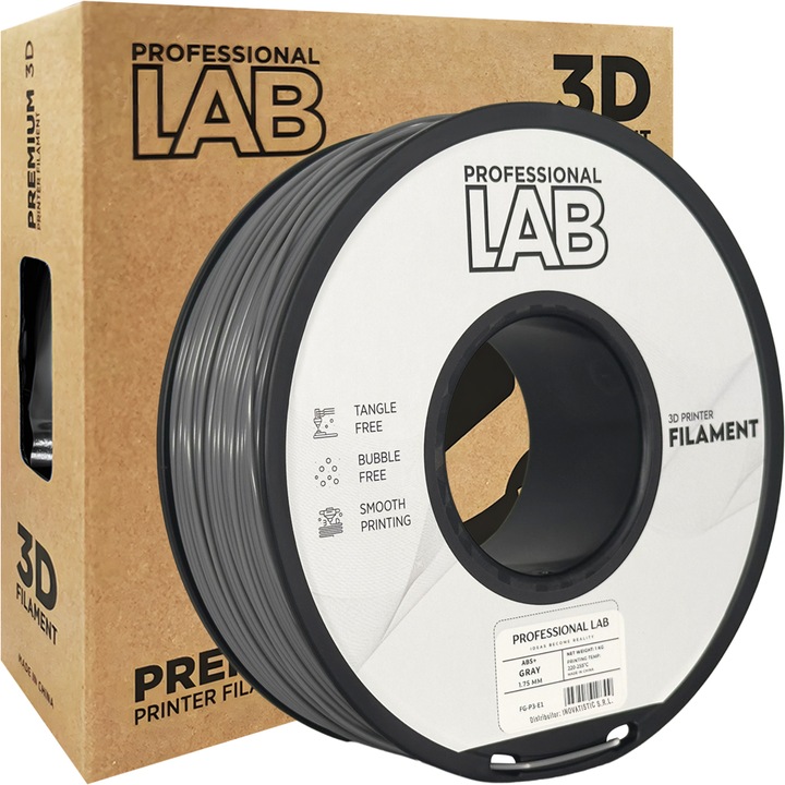 Filament 3D Professional Lab ABS+ Gri, rola 1kg, 1.75mm, Gray, pentru imprimante 3D FDM