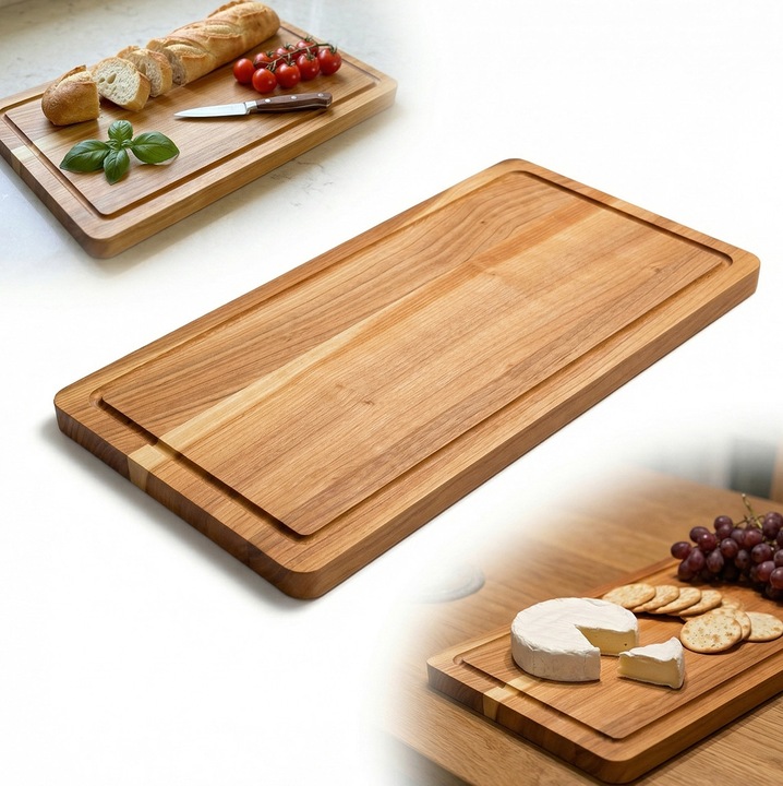 Tocator din lemn masiv de cires, 48x24x2cm, canelura, set personalizabil