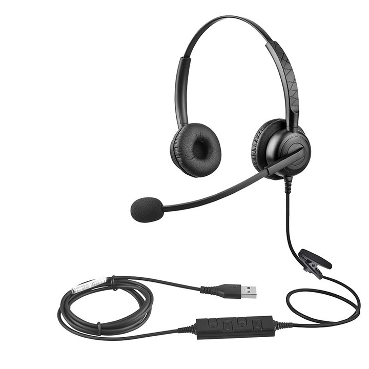 Casti pentru computer, interfata USB, calitate audio de inalta definitie, control al volumului, plug-and-play, design supraauricular, negru