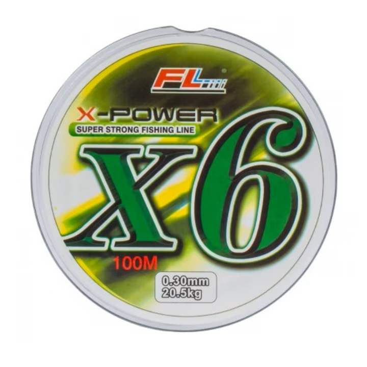 Fir textil impletit in 6 fire, FL X-power, verde, rezistent la abraziune, nod si rupere, 300M, diametru 0.18mm- 14, 6kg