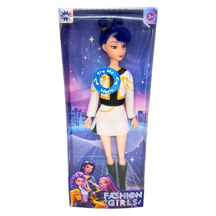 Papusa Fashion Girls Muzicala, 30 cm, Par Albastru, Sunete si Muzica, Jucarie pentru Fete