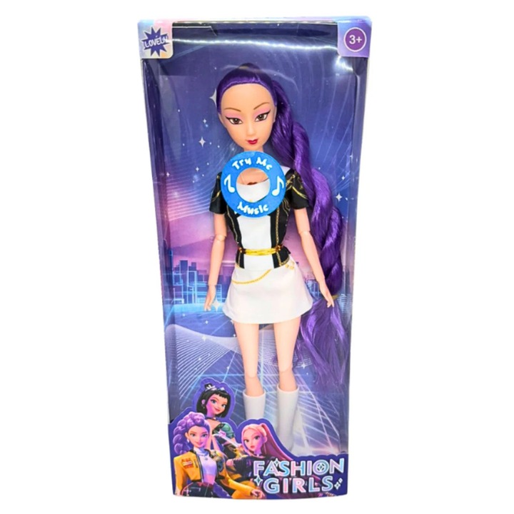 Papusa muzicala 30 cm Fashion Girls, par lung mov, sunete, set