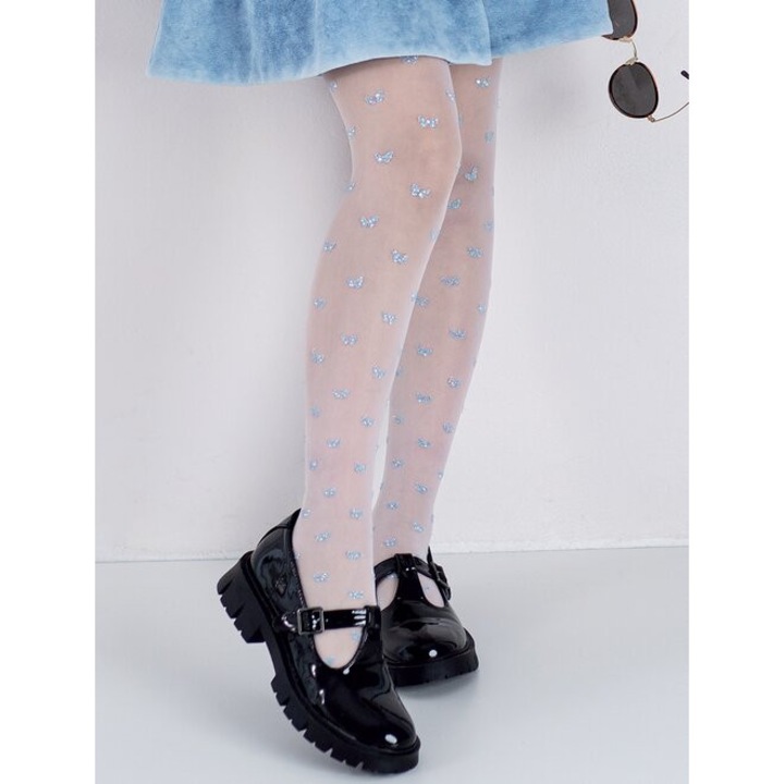 Dresuri copii cu fundite albastre Knittex Kaja 20 den, Alb/Albastru