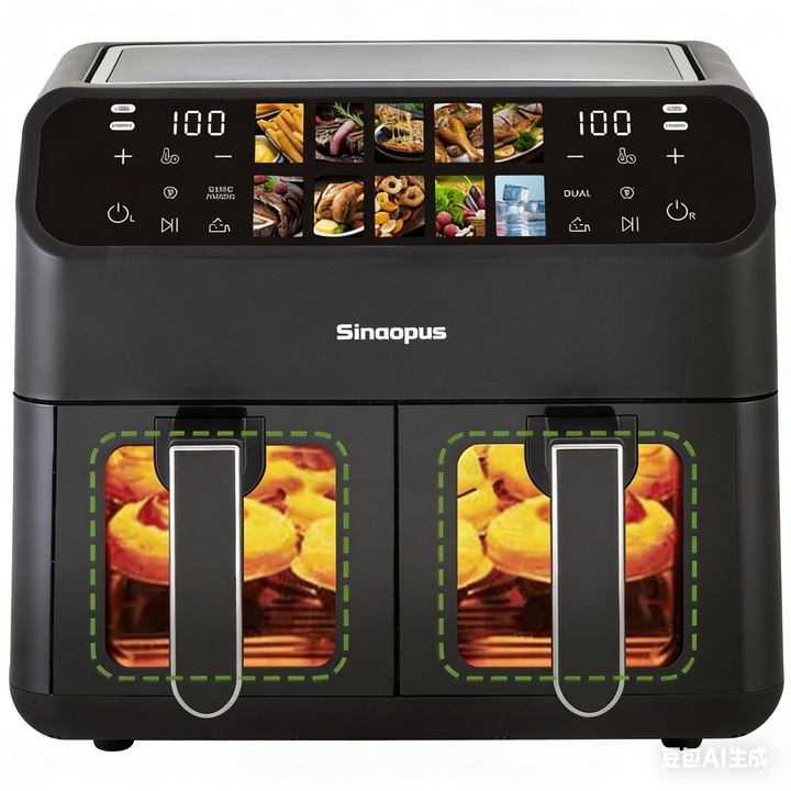 Friteuză Sinaopus 2000W, 9L, cu 2 coșuri, display LED, temporizator, negru