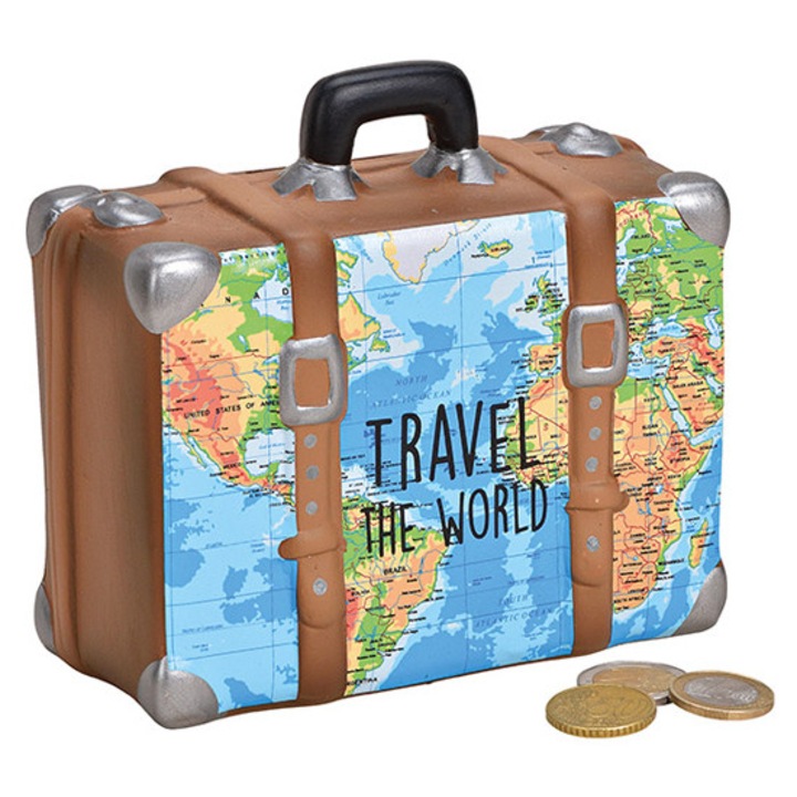 Pusculita ceramica de calatorie cu harta mondiala