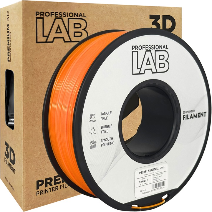 Filament 3D Professional Lab ABS+ Portocaliu, rola 1kg, 1.75mm, Orange, pentru imprimante 3D FDM
