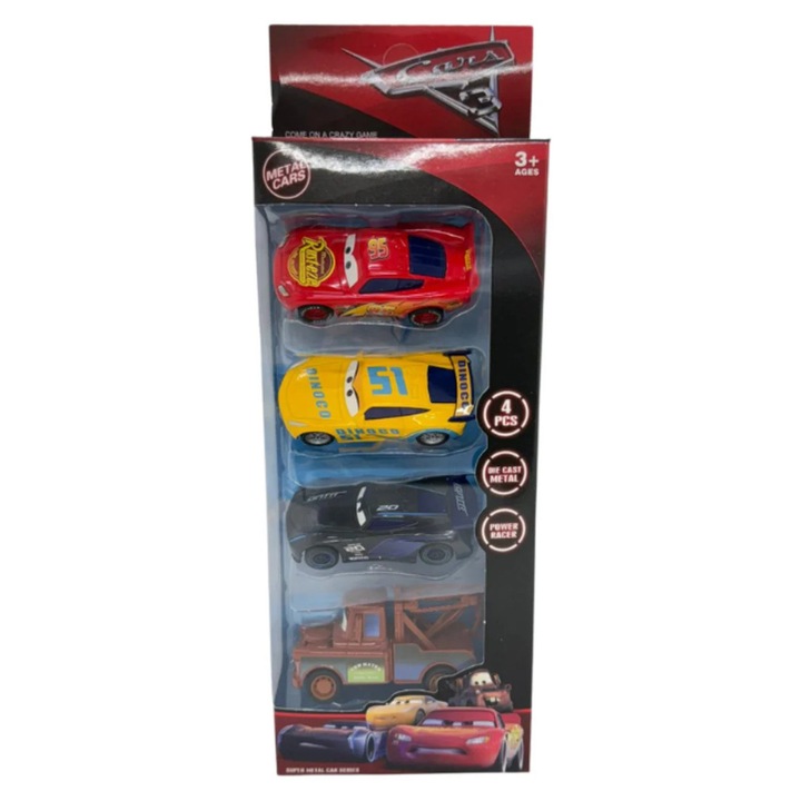 Set 4 Masinute Cars, 9 cm – Masinute Metalice Curse pentru Copii, Jucarii Auto