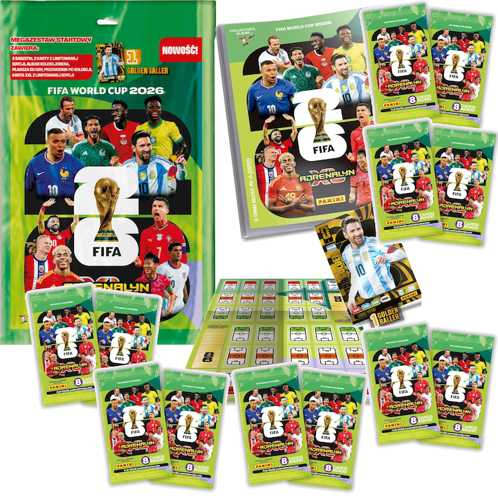 Megazestav startar FIFA World Cup 2026 Adrenalyn XL, 80 carti, album colectie, 10 saszetki