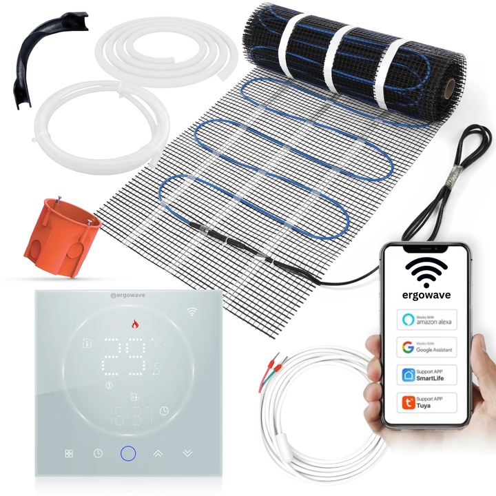 Covor electric 160 W/m² + termostat WiFi, kit pentru gresie, covor