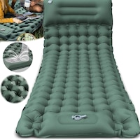 Saltea autogonflabila pentru camping, Saltea camping auto-inflabila, perna de dormit, Usor cu perna perna de camping autoumflabila, impermeabil, saltea cu aer, pentru camping, drumetii, trekking, 200X70X10CM, gruby nylon 40D z powłoką TPU, verde militar