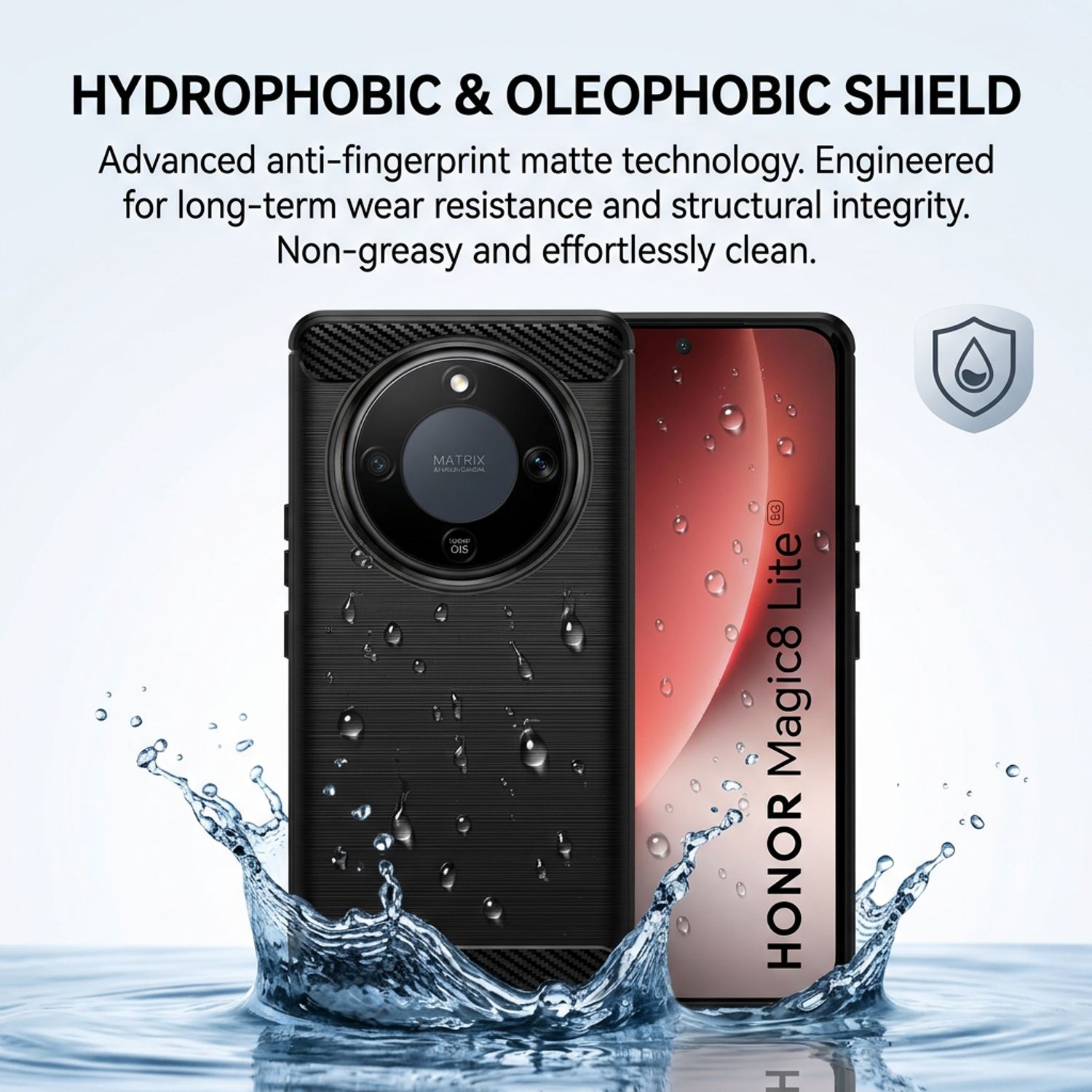 Husa de protectie pentru Honor Magic 8 Lite, Model Fibra de Carbon, Antisoc, Slim Fit, Material Silicon TPU Flexibil, Spate Mat Anti-Amprenta, Margini Ridicate Protectie Camera, Culoare Negru