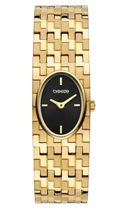 Ceas dama Breeze Dynamis 212621.2, 33mm, cu mprasele din inox auriu si kantran negru