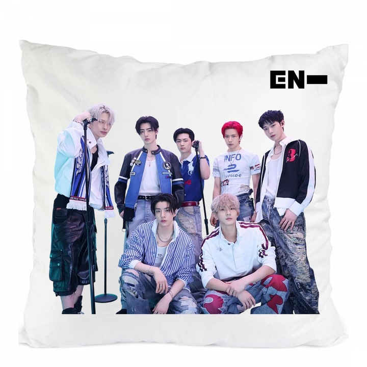 Perna personalizata enhypen en trupa kpop, Poliester, Alb, 40 x 40 cm