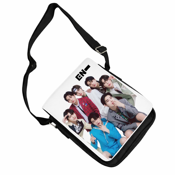 Geanta personalizata enhypen trupa kpop, negru, 18x20x6 cm