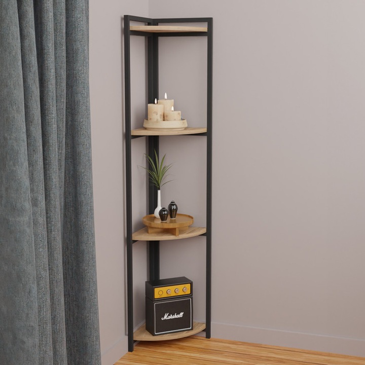 Etajera de colt Byrk, stejar/negru, 30x30x160 cm