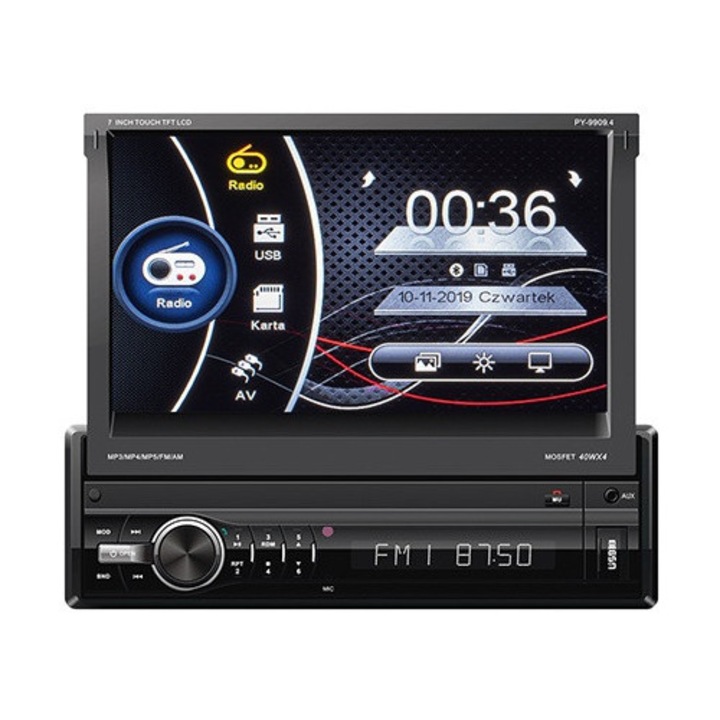 Radio multimedia auto Peying 1 DIN, ecran tactil 7", Bluetooth, 4x40W