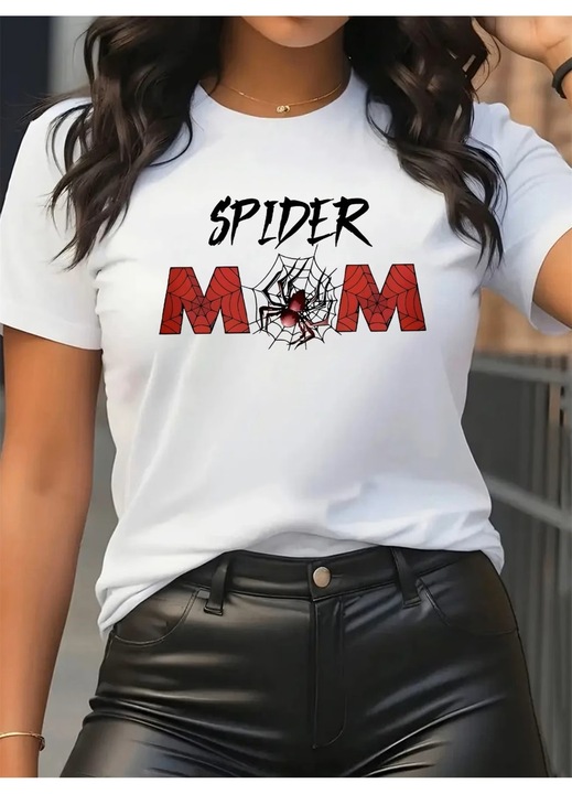 Tricou dama Spider Mom, Alb