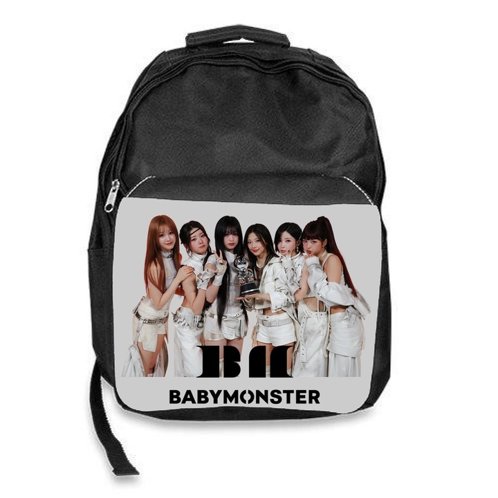 Iskolatáska babymonster kpop band bm, fekete, 30x45x17cm