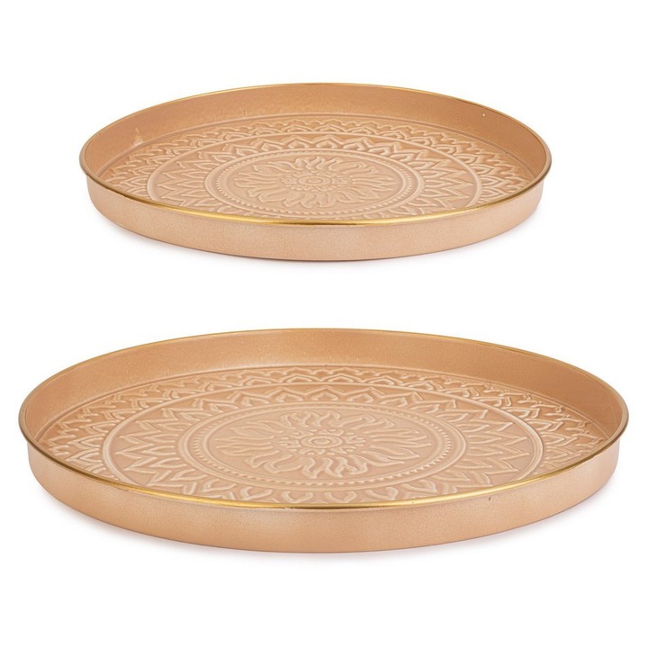 Set 2 tavi otel bej auriu Meknes Ø30x2,5h; ø40x3 cm
