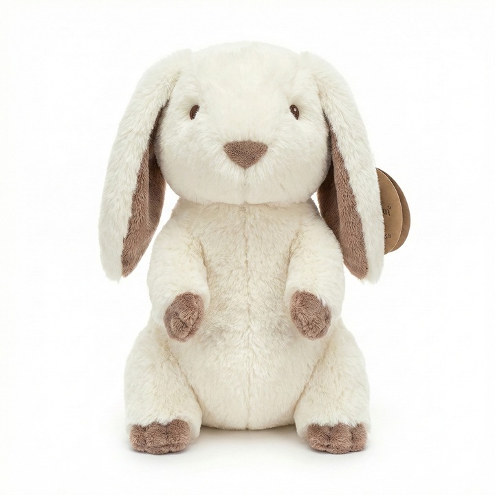 Плюшен заек Снежко, кремав с дълги уши и кафяви лапички, мека и пухкава играчка за бебета и деца, първокласен кадифен материал, идеален подарък за Великден, рождени дни и бебешко парти, 20x12x12 см, PriStyle®