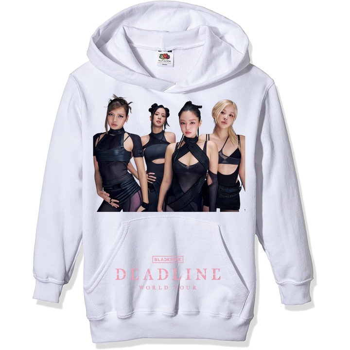 Hanorac personalizat blackpink deadline kpop trupa, Unisex, Alb, XL