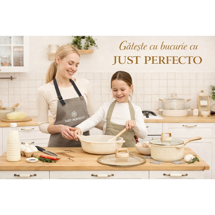 Set oale 13 piese, granit, aluminiu turnat, finisaj marmorat, compatibil inductie, Just Perfecto JL-31