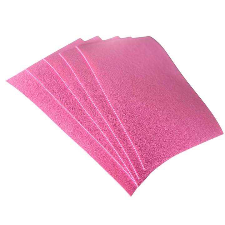 Fetru rigid 1mm, set 5 coli A4/20*30cm, roz deschis